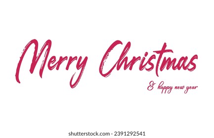 Merry Christmas and Happy New Year calligraphic text, Christmas hand drawn lettering. Xmas calligraphy on white background. Christmas red, lettering. Xmas isolated calligraphy. Banner, postcard