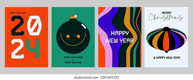 Merry Christmas and Happy New Year greeting card template. Vector illustrations for background, greeting card, party invitation card, website banner, social media banner, marketing material.