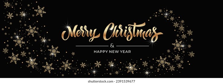 Merry Christmas and Happy New Year hand lettering calligraphy. Vector holiday illustration element. Typographic element for congratulations.