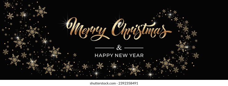 Merry Christmas and Happy New Year hand lettering calligraphy. Vector holiday illustration element. Typographic element for congratulations.