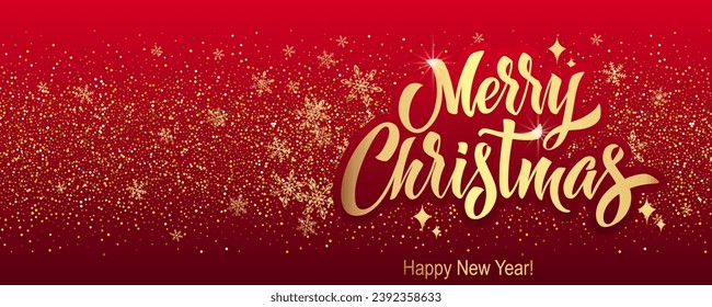 Merry Christmas and Happy New Year hand lettering calligraphy. Vector holiday illustration element. Typographic element for congratulations.