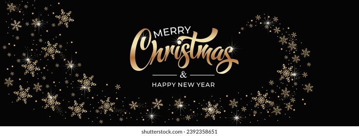 Merry Christmas and Happy New Year hand lettering calligraphy. Vector holiday illustration element. Typographic element for congratulations.