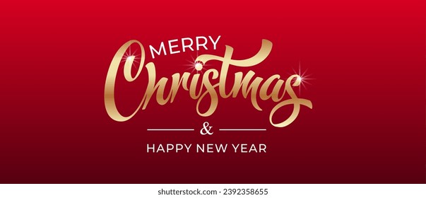 Merry Christmas and Happy New Year hand lettering calligraphy. Vector holiday illustration element. Typographic element for congratulations.