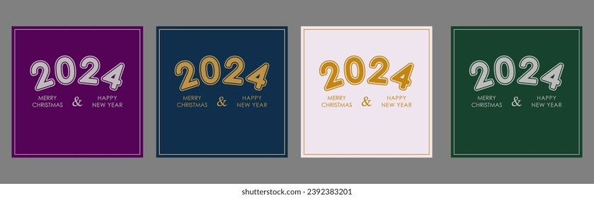 Merry Christmas and Happy New Year 2024. Festive design with numbers and lettering. Template for postcards, banners, posters and creative ideas