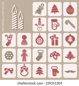 Merry Christmas and Happy New Year Icons Set. Vector illustration. Eps 10