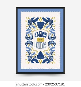 Merry Christmas and Happy New Year vertical flyer or poster template. Modern trendy Matisse minimal style. Hand drawn design for wallpaper, wall decor, print, postcard, cover, template, banner.