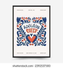 Merry Christmas and Happy New Year vertical flyer or poster template. Modern trendy Matisse minimal style. Hand drawn design for wallpaper, wall decor, print, postcard, cover, template, banner.