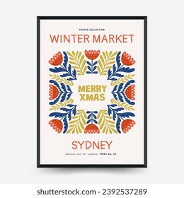 Merry Christmas and Happy New Year vertical flyer or poster template. Modern trendy Matisse minimal style. Hand drawn design for wallpaper, wall decor, print, postcard, cover, template, banner.