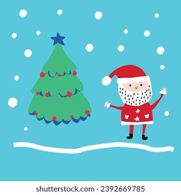 Merry Christmas and Happy New Year, Colorful illustrations vector mode for graphic design of Santa Claus, Christmas tree, with christmas lights, for design of posters, cards and appliques in different