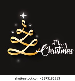 Merry Christmas and Happy New Year. Holiday background. Golden Christmas balls on black backdrop. Vector Illustration.