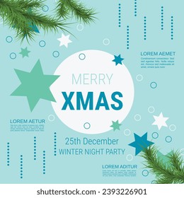 Merry Christmas and Happy New Year cartoon style vector background. Flat design illustration with winter style elements