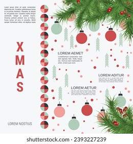 Merry Christmas and Happy New Year cartoon style vector background. Flat design illustration with winter style elements