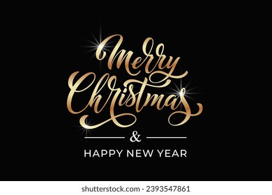 Merry Christmas and Happy New Year hand lettering calligraphy. Vector holiday illustration element. Typographic element for congratulations.