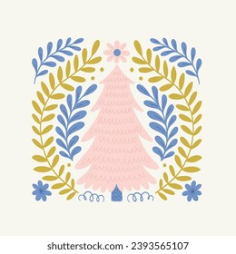 Merry Christmas and Happy New Year illustration. Modern trendy Matisse minimal style. Hand drawn design for wallpaper, wall decor, print, postcard, cover, template, banner.