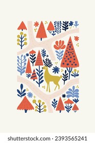 Merry Christmas and Happy New Year illustration. Modern trendy Matisse minimal style. Hand drawn design for wallpaper, wall decor, print, postcard, cover, template, banner.