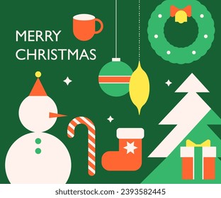 Merry Christmas and Happy New Year Set of greeting cards, posters.