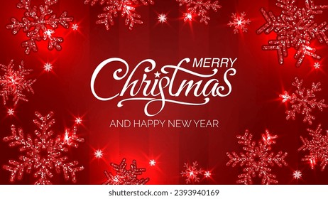 Merry Christmas and Happy New Year greeting with snowflakes and bokeh. For sale, banner, posters, cover design templates, social media wallpaper stories