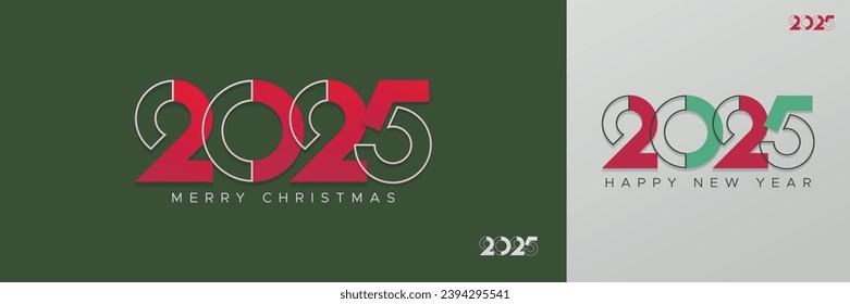 Merry Christmas and Happy New Year 2025 with modern number and line concept