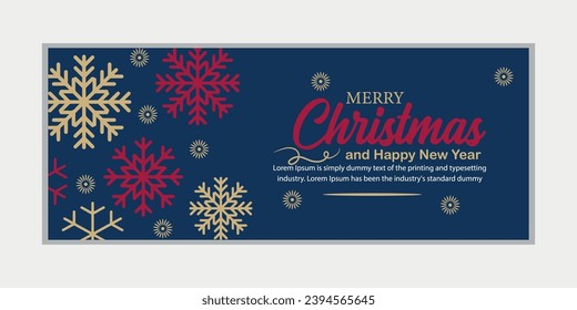 Merry Christmas and happy new year banner, social media cover, and web banner, Merry Christmas design for greeting card, Vector Merry Xmas snow flake header, Christmas banner or wallpaper 