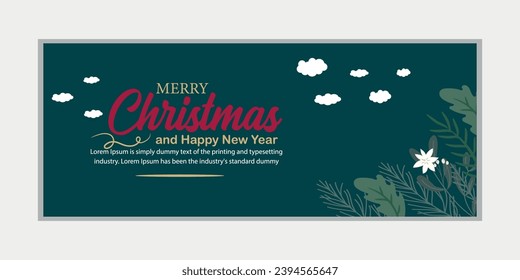 Merry Christmas and happy new year banner, social media cover, and web banner, Merry Christmas design for greeting card, Vector Merry Xmas snow flake header, Christmas banner or wallpaper 