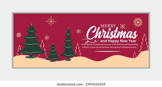 Merry Christmas and happy new year banner, social media cover, and web banner, Merry Christmas design for greeting card, Vector Merry Xmas snow flake header, Christmas banner or wallpaper 