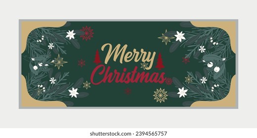 Merry Christmas and happy new year banner, social media cover, and web banner, Merry Christmas design for greeting card, Vector Merry Xmas snow flake header, Christmas banner or wallpaper 
