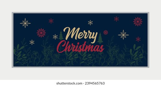 Merry Christmas and happy new year banner, social media cover, and web banner, Merry Christmas design for greeting card, Vector Merry Xmas snow flake header, Christmas banner or wallpaper 