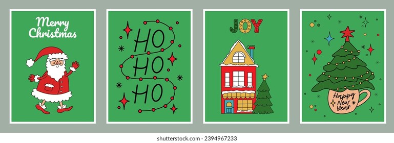 Merry Christmas and Happy New Year Set of backgrounds, greeting cards, posters, holiday covers. Design templates