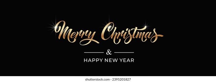 Merry Christmas and Happy New Year hand lettering calligraphy. Vector holiday illustration element. Typographic element for congratulations.