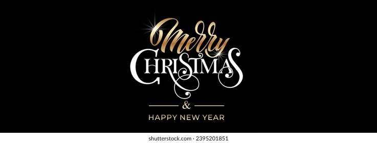 Merry Christmas and Happy New Year hand lettering calligraphy. Vector holiday illustration element. Typographic element for congratulations.