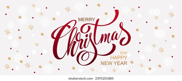 Merry Christmas and Happy New Year hand lettering calligraphy. Vector holiday illustration element. Typographic element for congratulations.