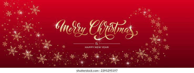 Merry Christmas and Happy New Year hand lettering calligraphy. Vector holiday illustration element. Typographic element for congratulations.