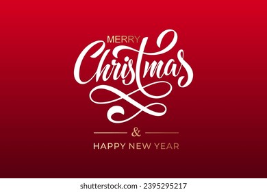 Merry Christmas and Happy New Year hand lettering calligraphy. Vector holiday illustration element. Typographic element for congratulations.