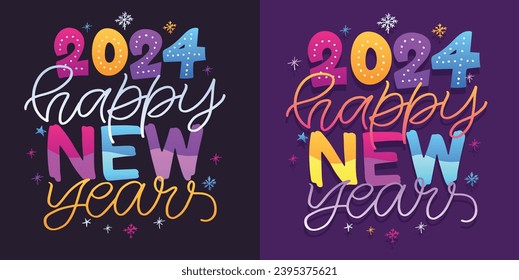 Merry Christmas and happy new year - cute postcard.New year holiday greeting card.  Lettering label for poster, banner, web, sale, t-shirt design. 2024