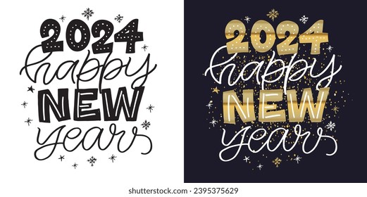 Merry Christmas and happy new year - cute postcard.New year holiday greeting card.  Lettering label for poster, banner, web, sale, t-shirt design. 2024