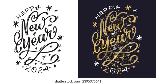 Merry Christmas and happy new year - cute postcard.New year holiday greeting card.  Lettering label for poster, banner, web, sale, t-shirt design. 2024