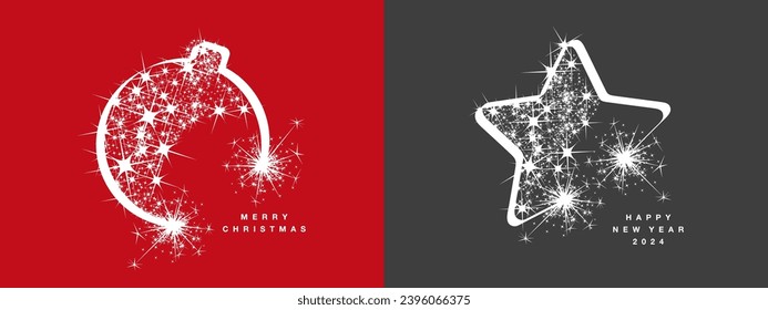 Feliz Navidad y Feliz Año Nuevo hermoso blanco blanco y elegante cinta de navidad bola y estrella con brillo brillante estrella estrella estrella de fondo rojo negro tarjeta de saludo