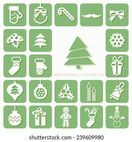 Merry Christmas and Happy New Year Icons Set. Vector illustration. Eps 10