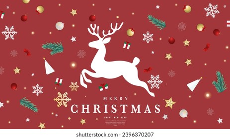 Merry Christmas  and Happy New Year background with gift  pin leaf  and element in Christmas holiday , Flat Modern design , illustration Vector EPS 10