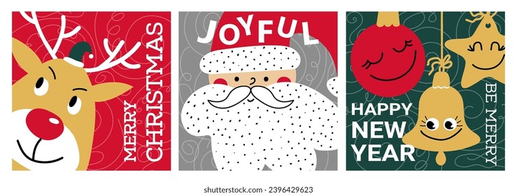 Merry Christmas and Happy New Year. A set of greeting cards, posters, banners with a printing house. Templates with wishes for social networks, printing. Minimal design for a gift bag, packaging.