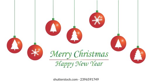 Merry Christmas. Happy New Year. Set of red Christmas balls on white background