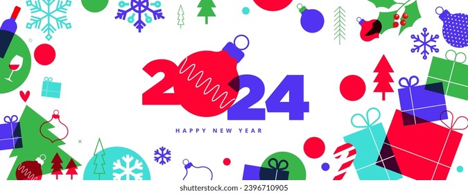 Merry Christmas and Happy New Year. Vector illustration for greeting card, party invitation card, website banner, social media banner, marketing material.