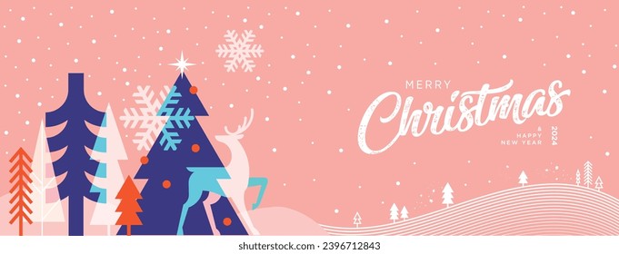 Merry Christmas and Happy New Year. Vector illustration for greeting card, party invitation card, website banner, social media banner, marketing material.