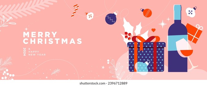 Merry Christmas and Happy New Year. Vector illustration for greeting card, party invitation card, website banner, social media banner, marketing material.