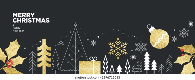 Merry Christmas and Happy New Year. Vector illustration for greeting card, party invitation card, website banner, social media banner, marketing material.