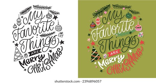 Merry Christmas and happy new year - cute postcard.  Lettering label for poster, banner, web, sale, t-shirt design. 2024. New year holiday greeting card.