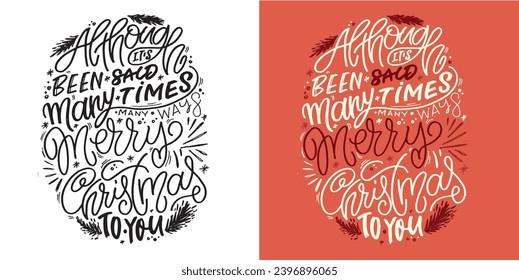 Merry Christmas and happy new year - cute postcard.  Lettering label for poster, banner, web, sale, t-shirt design. 2024. New year holiday greeting card.