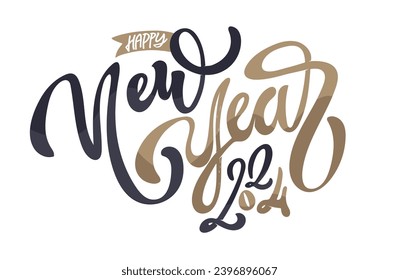 Merry Christmas and happy new year - cute postcard.  Lettering label for poster, banner, web, sale, t-shirt design. 2024. New year holiday greeting card.