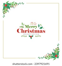 Merry Christmas and Happy New Year Floral Frame Design Vector. Chrisman square Banner Vector