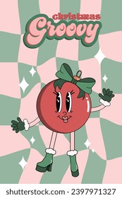 Merry Christmas and Happy New year cartoon. Comic funky characters in trendy groovy retro style for print, wrapping paper, web sites, background, social media, blog, presentation and greeting cards.